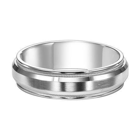 Polenza Gents White Gold Brushed And Milgrain Finish Wedding Band