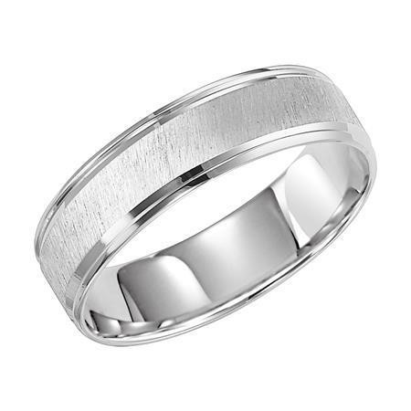 Polenza Gents White Gold Diagonal Satin Finish Wedding Band