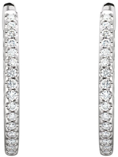 14kt White Gold 1 CTW Diamond Hinged Inside/Outside Hoop Earrings