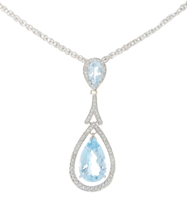 14K Blue Topaz Diamond Pendant
