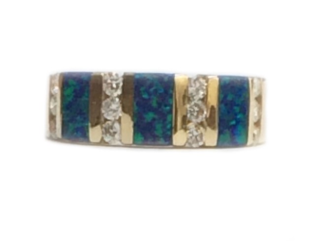 14K Yellow Gold Opal Diamond Ring