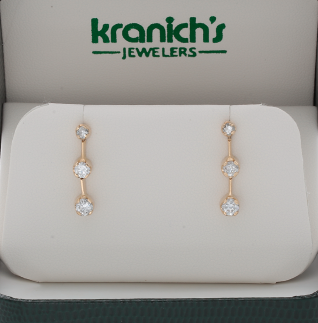 Three Stone Diamond Drop Earrings