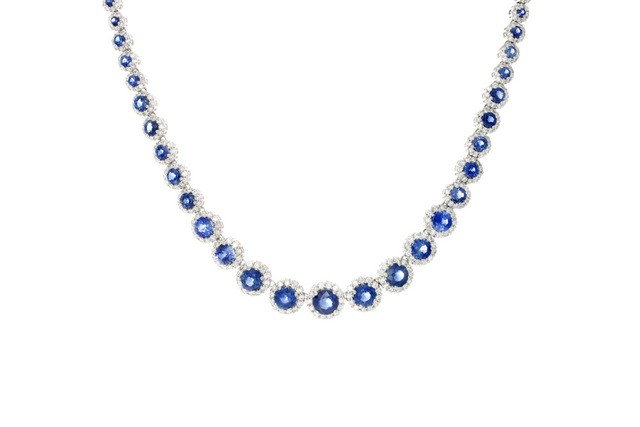 18K White Gold Sapphire and Diamond Necklace