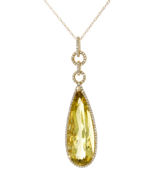 Lemon Quartz and Diamond Pendant