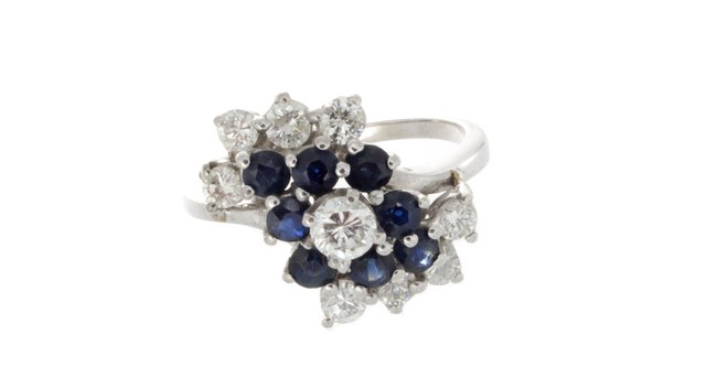 Estate Sapphire and Diamond Ring in White Gold
