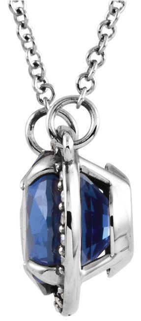 14kt White Gold Chatham® Created Blue Sapphire & .05 CTW Diamond 16