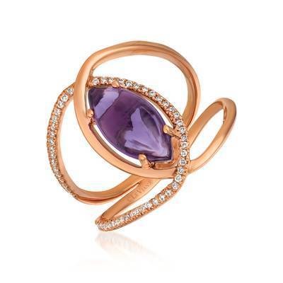 LeVian 14K Strawberry Gold® Grape Amethyst 1 7/8 cttw Ring with Vanilla Diamonds® 1/6 cttw