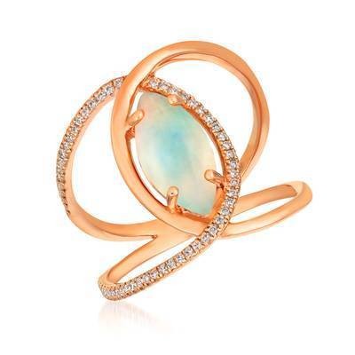 LeVian 14K Strawberry Gold® Neopolitan Opal 1 ct Ring with Vanilla Diamonds® 1/6 cttw
