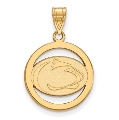 Penn State Gold Plated Sterling Silver Lion Head Circle Pendant Medium