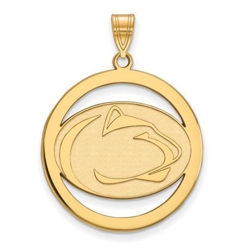Penn State Gold Plated Sterling Silver Lion Head Circle Pendant Large