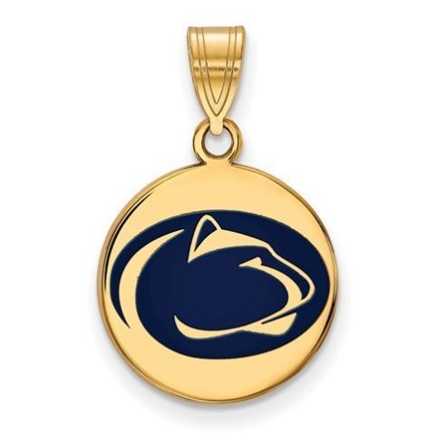 Penn State Gold Plated Sterling Silver Lion Head Enameled Disc Pendant Medium