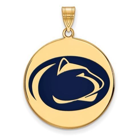 Penn State Gold Plated Sterling Silver Lion Head Enameled Disc Pendant Large