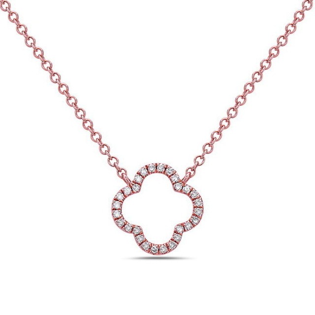 Diamond Quatrefoil Necklace in Rose Gold