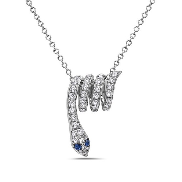 Coiled Diamond Snake Pendant with Sapphire Eyes