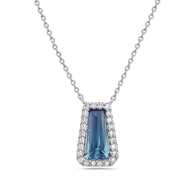 London Blue Topaz and Diamond Trapezoid Pendant