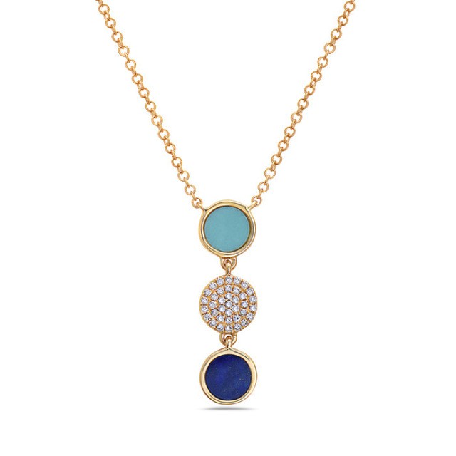 Turquoise, Lapis and Diamond Pendant