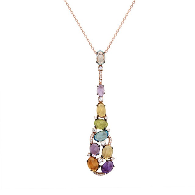 Multi Color Pear Shape Pendant with Diamond Accents