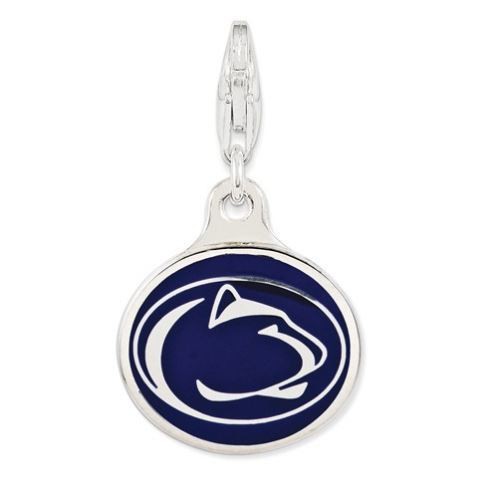 Penn State Sterling Silver Enameled Lion Head Disc Charm with Lobster Clasp