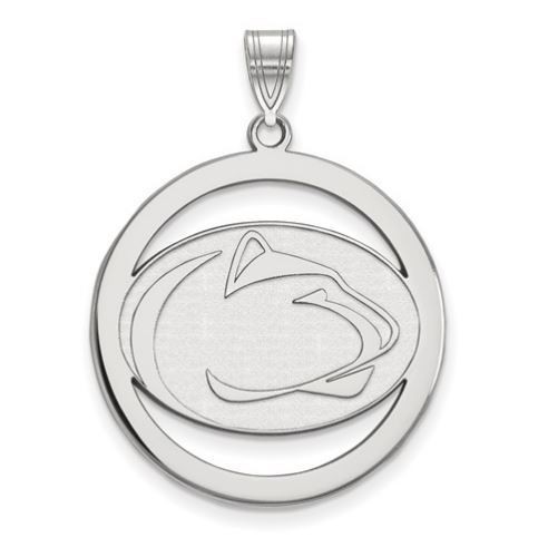 Penn State Sterling Silver Lion Head Circle Pendant Large