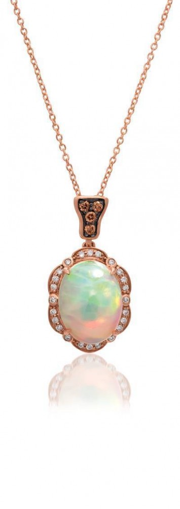 LeVian 14K Strawberry Gold® Neopolitan Opal 2 1/2 ct Pendant with Chocolate Diamonds® and Vanilla Diamonds®