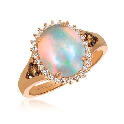 LeVian 14K Strawberry Gold® 1 5/8 ct Neopolitan Opal  Ring with Chocolate Diamonds® 1/8 cttw, Vanilla Diamonds® 1/5 cttw