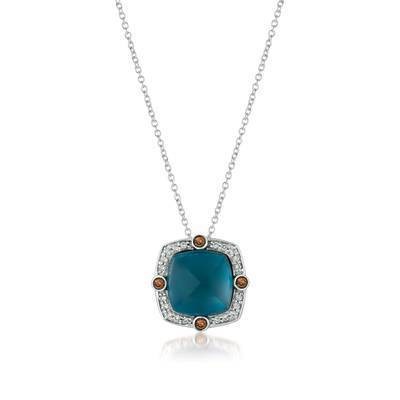 LeVian 14K Vanilla Gold® Deep Sea Blue Topaz 6 7/8 cts. Pendant with Chocolate Diamonds® 1/10 cttw, Vanilla Diamonds® 1/6 cttw