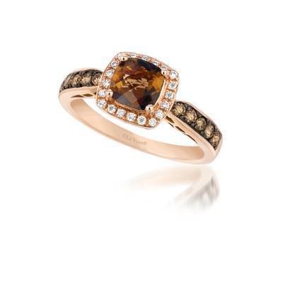 LeVian 14K Strawberry Gold® Chocolate Quartz® 3/4 ct Ring with Chocolate Diamonds® 1/3 cttw and Vanilla Diamonds® 1/10 cttw