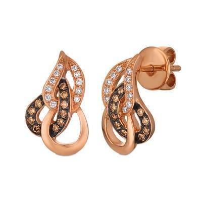 LeVian 14K Strawberry Gold® Earrings with Chocolate Diamonds® 1/6 cttw and Vanilla Diamonds® 1/10 cttw