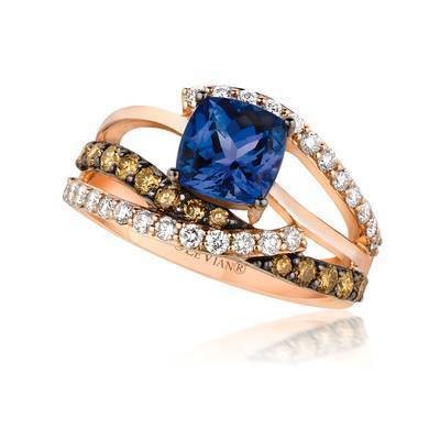 LeVian 14K Strawberry Gold® Blueberry Tanzanite® 1 3/8 ct Ring with Chocolate Diamonds® 3/8 cttw and Vanilla Diamonds® 3/8 cttw