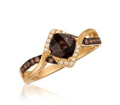 LeVian 14K Honey Gold Chocolate Quartz® 3/4 ct Ring with Chocolate Diamonds® 1/6 cttw and Vanilla Diamonds® 1/20 cttw