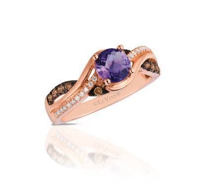 LeVian 14K Strawberry Gold® Cotton Candy Amethyst® 5/8 ct Ring with Chocolate Diamonds® 1/6 cttw and Vanilla Diamonds® 1/15 ct