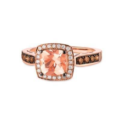 LeVian 14K Strawberry Gold® Peach Morganite 1 ct Ring with Chocolate Diamonds® 1/4 cttw and Vanilla Diamonds® 1/8 cttw