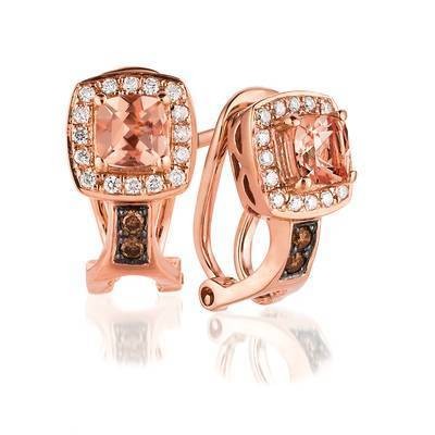 LeVian 14K Strawberry Gold® Peach Morganite 3/8 cttw Earrings with Chocolate Diamonds® 1/20 cttw and Vanilla Diamonds® 1/8 cttw