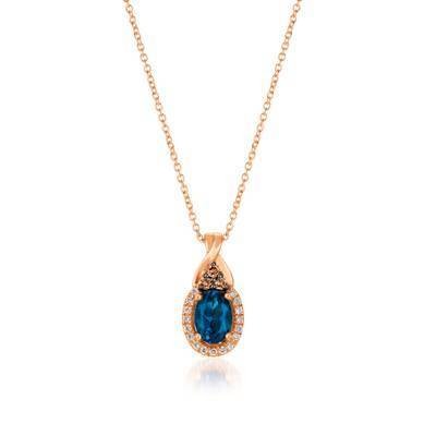 LeVian 14K Strawberry Gold® Deep Sea Blue Topaz 3/4 ct  Pendant with Chocolate Diamonds® 1/15 cttw and Vanilla Diamonds® 1/15 cttw