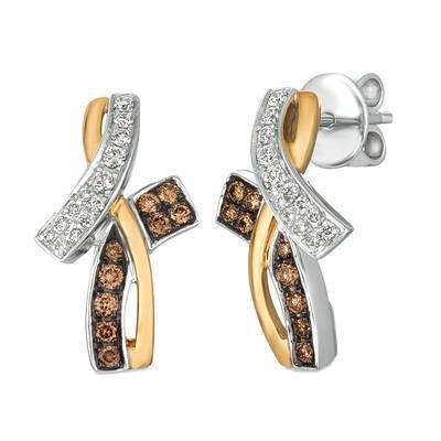 LeVian 14K Two Tone Gold Earrings with Chocolate Diamonds® 1/4 cttw, Vanilla Diamonds® 1/5 cttw