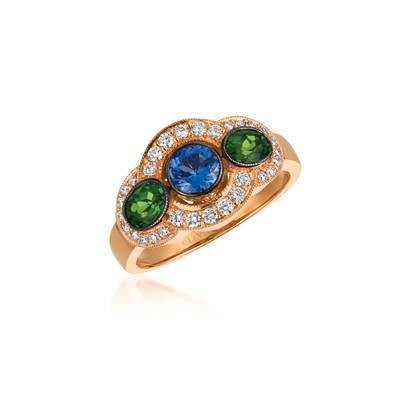 LeVian 14K Strawberry Gold® Blueberry Tanzanite® and Pistachio Diopside®  Ring with Vanilla Diamonds®