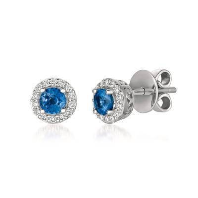 LeVian 14K Vanilla Gold® Cornflower Ceylon Sapphire 1/2 cttw Earrings with Vanilla Diamonds® 1/6 cttw