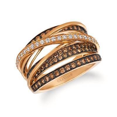 LeVian 14K Strawberry Gold® Ring with Chocolate Diamonds® 7/8 cttw and Vanilla Diamonds® 1/4 cttw