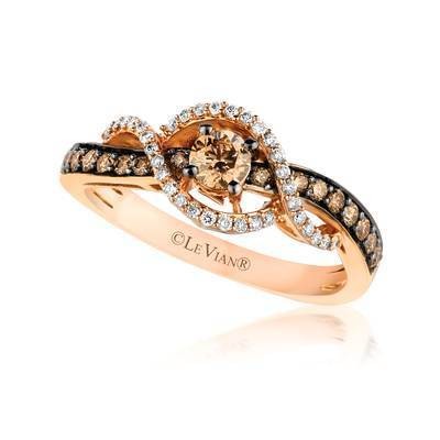 LeVian 14K Strawberry Gold® Ring with Chocolate Diamonds® 1/2 cttw and Vanilla Diamonds® 1/8 cttw