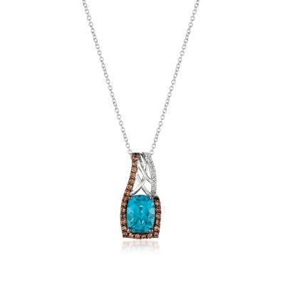 LeVian 14K Vanilla Gold® Blue Topaz 1 5/8 ct Pendant with Chocolate Diamonds® 1/5 cttw and Vanilla Diamonds®