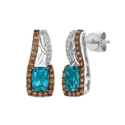 LeVian 14K Vanilla Gold® Blue Topaz 1 cttw Earrings with Chocolate Diamonds® 1/3 cttw and Vanilla Diamonds® 1/20 cttw