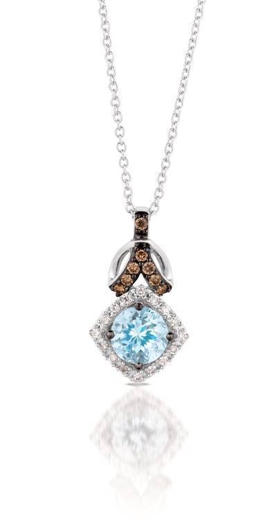 LeVian 14K Vanilla Gold® Sea Blue Aquamarine® 5/8 cts. Pendant with Chocolate Diamonds® 1/15 cttw and Vanilla Diamonds® 1/15 cttw