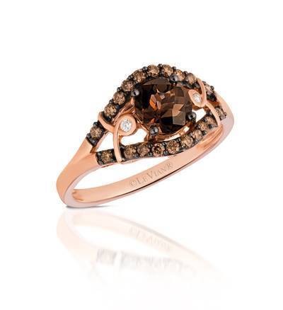 LeVian 14K Strawberry Gold® Chocolate Quartz® 3/4 ct Ring with Chocolate Diamonds® 1/5 cttw and Vanilla Diamonds® accents