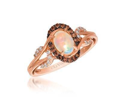 LeVian 14K Strawberry Gold® Neopolitan Opal 3/8 ct Ring with Chocolate Diamonds® 1/8 cttw and Vanilla Diamonds® 1/10 cttw