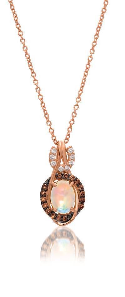 LeVian 14K Strawberry Gold® Neopolitan Opal 3/8 ct Pendant with Chocolate Diamonds® 1/8 cttw and Vanilla Diamonds® 1/20 cttw