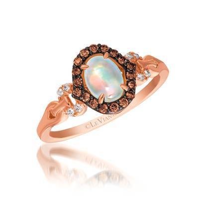 LeVian 14K Strawberry Gold® Neopolitan Opal 3/8 ct Ring with Chocolate Diamonds® 1/6 cttw and Vanilla Diamonds® 1/20 cttw