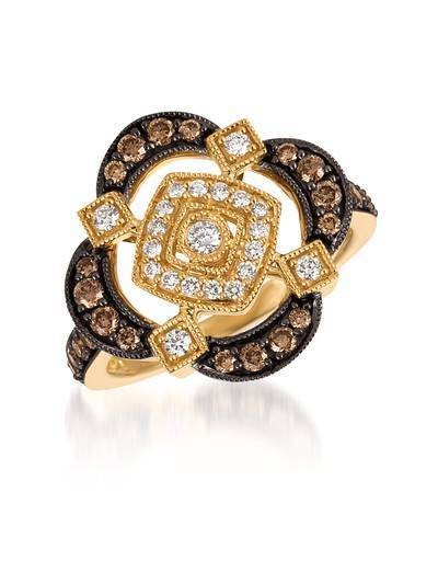 LeVian 14K Honey Gold Ring with Vanilla Diamonds® 1/5 cttw, Chocolate Diamonds® 1/2 cttw