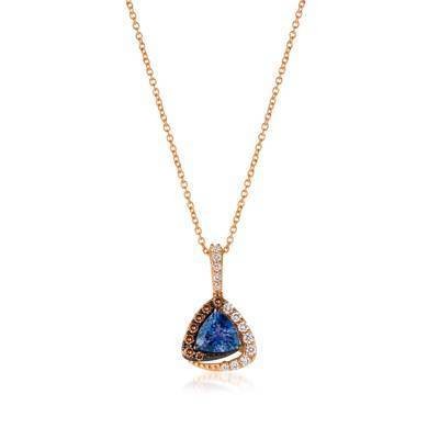 LeVian 14K Strawberry Gold® Blueberry Tanzanite® 5/8 ct Pendant with Vanilla Diamonds® 1/6 cttw and Chocolate Diamonds® 1/10 cttw