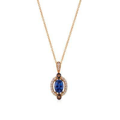 LeVian 14K Strawberry Gold® Blueberry Tanzanite® 5/8 ct Pendant with Chocolate Diamonds® 1/20 cttw and Vanilla Diamonds® 1/8 cttw