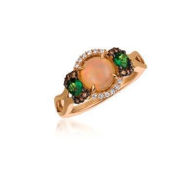 LeVian 14K Strawberry Gold® 5/8 ct Neopolitan Opal and 1/3 ct Pistachio Diopside® Ring with Chocolate Diamonds® and Vanilla Diamonds®
